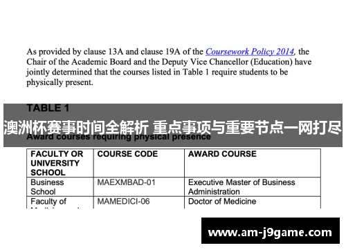 澳洲杯赛事时间全解析 重点事项与重要节点一网打尽